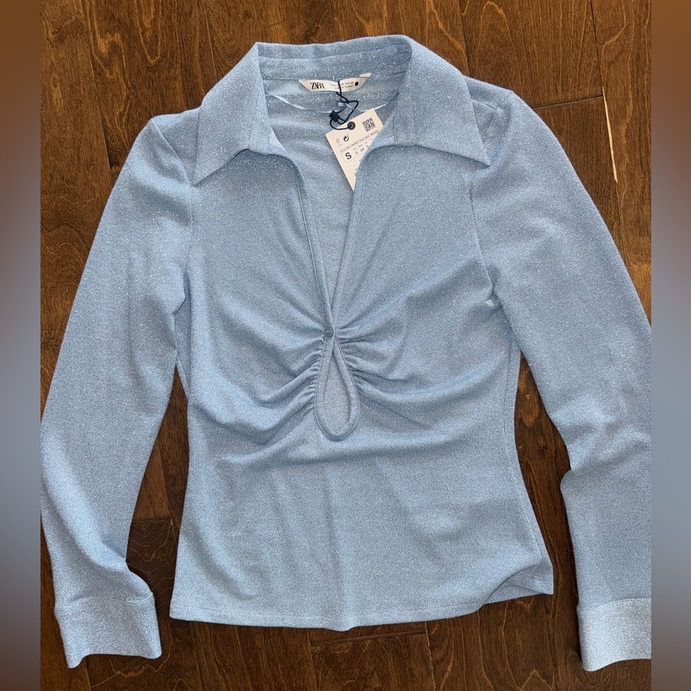 Zara shimmer Blue Long Sleeve Top